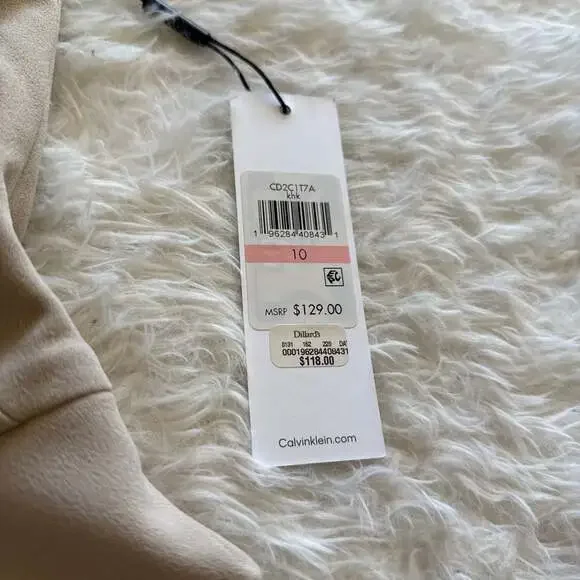 Calvin‎ Klein Sleeveless Pleated Peplum Dress Nude Sz 10 NWT - Picture 3 of 5